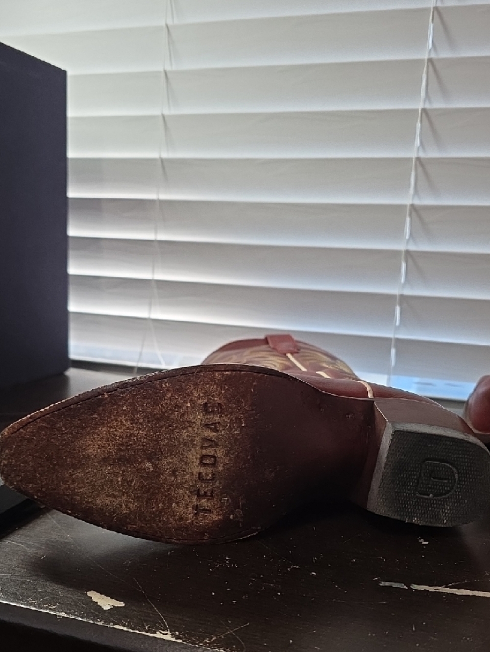 Tecovas Women's Burgundy Leather Western Boots with Cream Piping - Picture 3 of 10